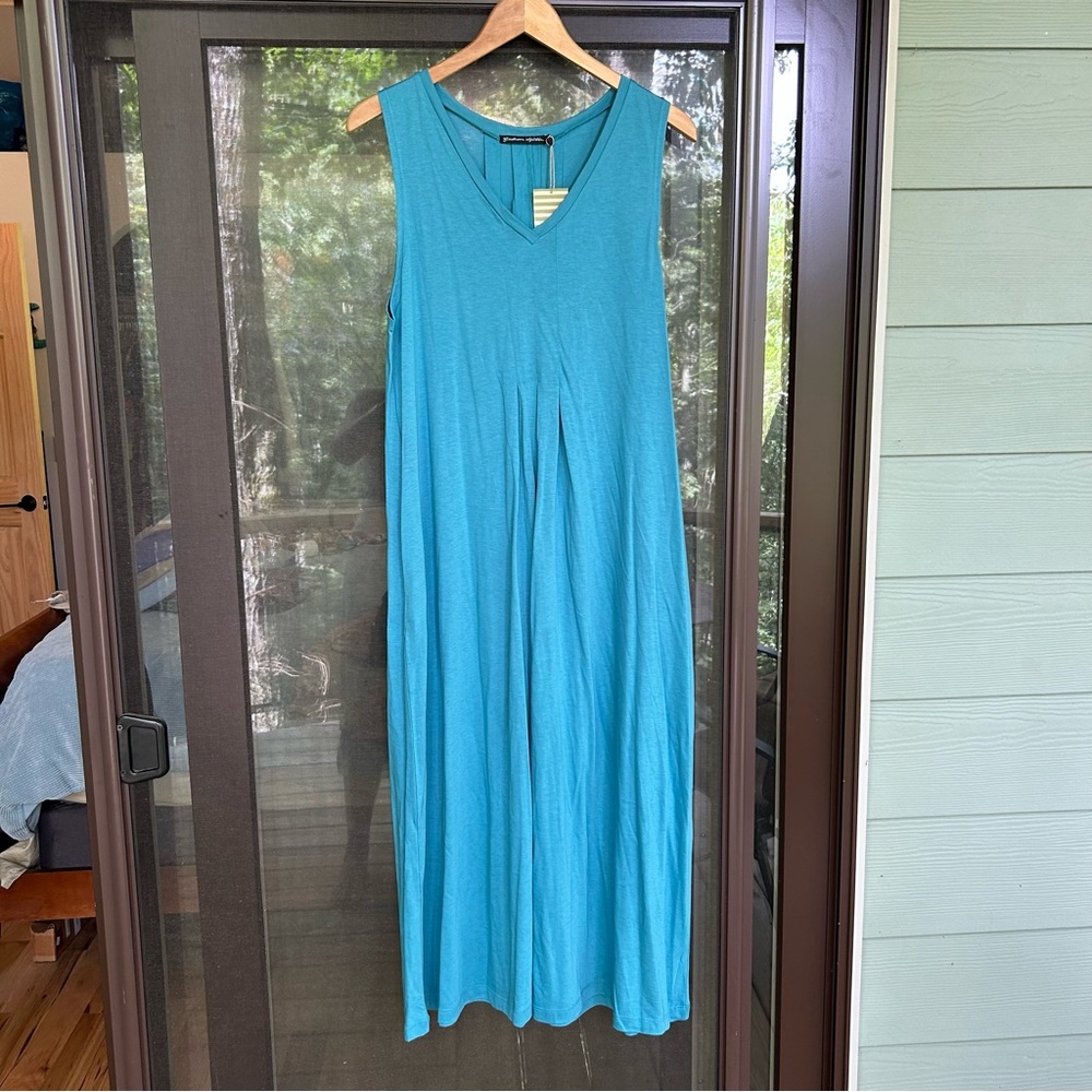 Gudrun Sjoden tank dress turquoise with pleats and pockets NWT